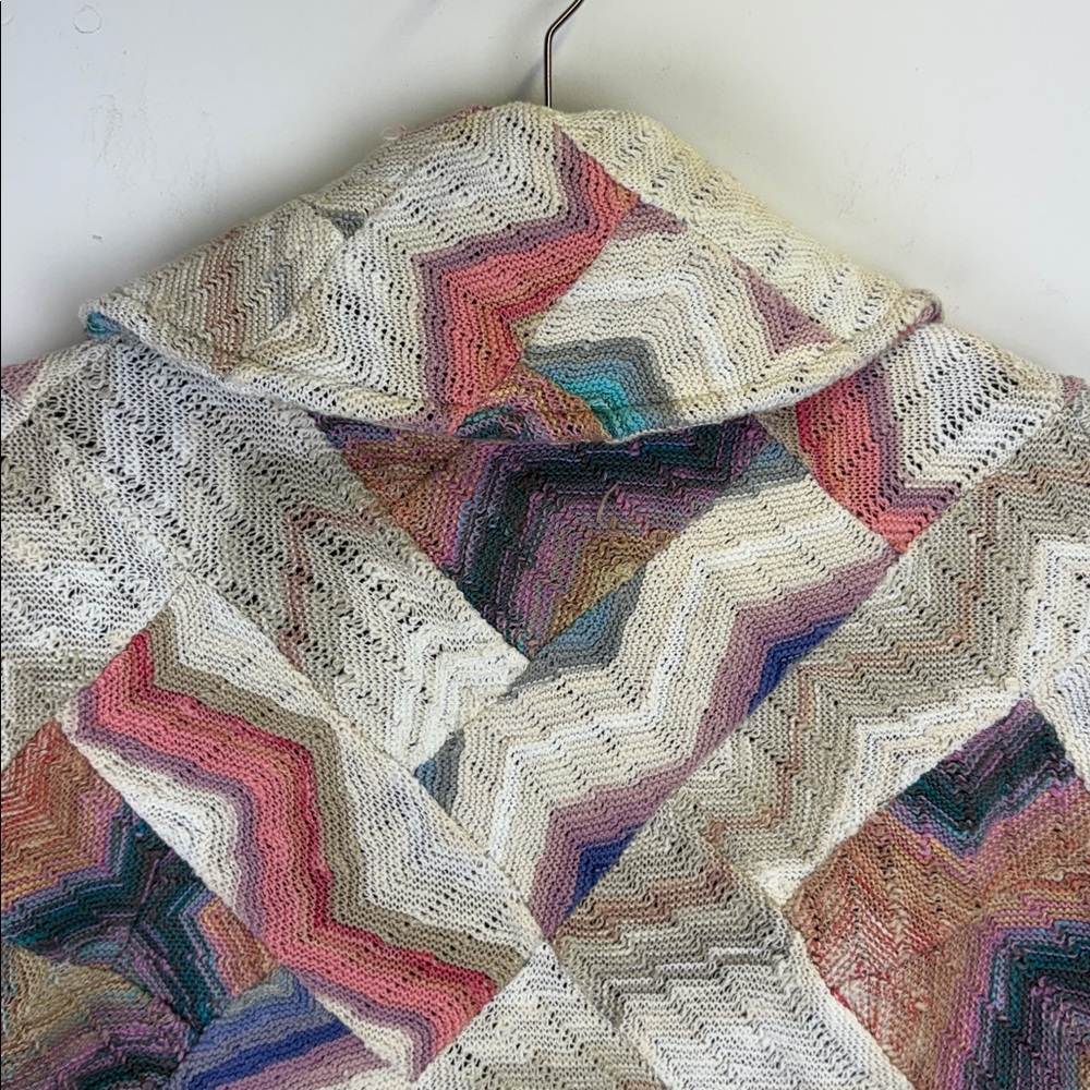 Vintage Genoa Sweaters Wool Blend Pastel Zigzag Patterned Jacket Sz large - Picture 9 of 14